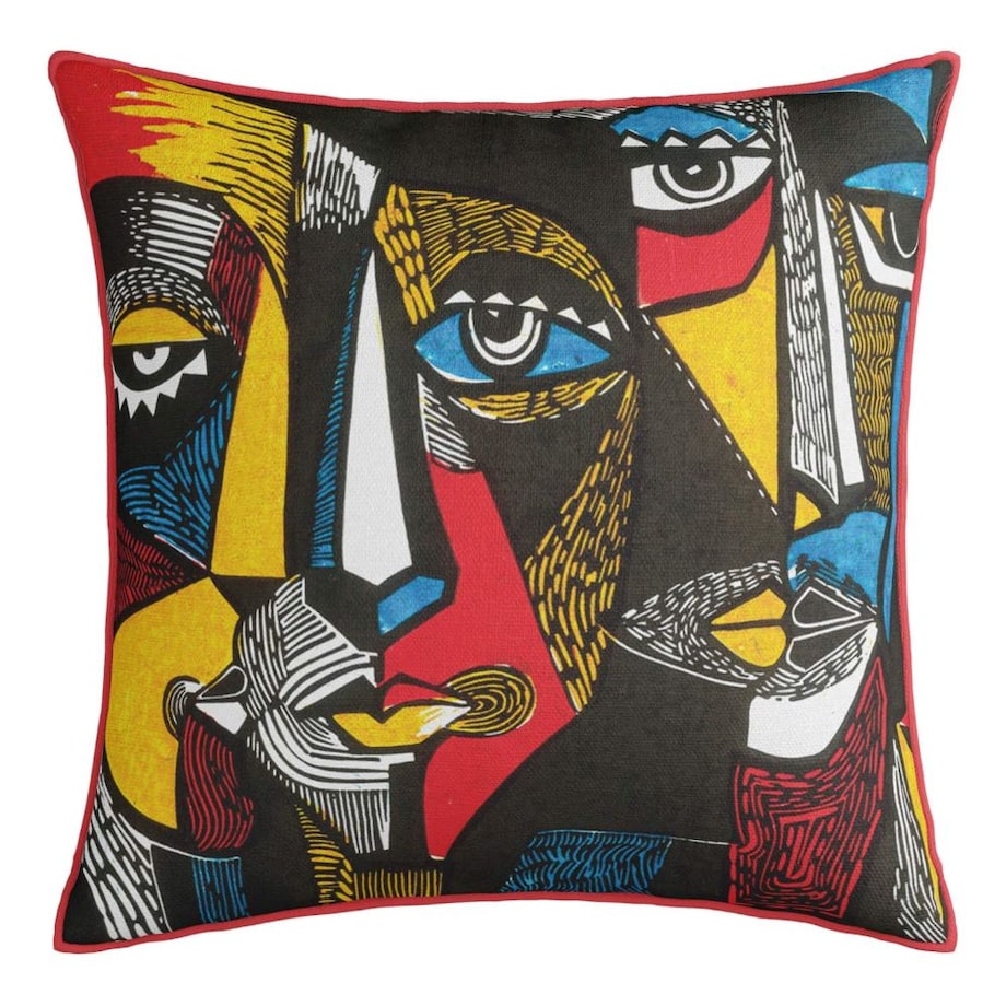 Poszewka dekoracyjna 43x43 kolorowa, abstrakcyjne twarze