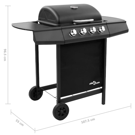 vidaXL Grill gazowy z 4 palnikami, czarny