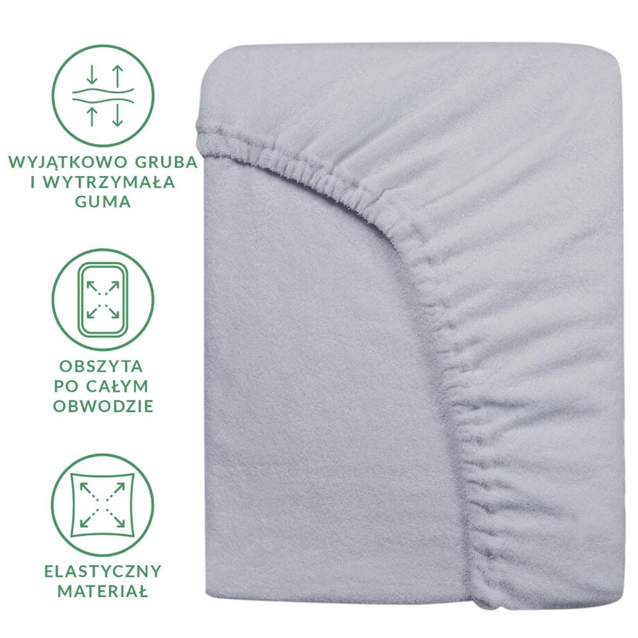 Prześcieradło z bawełny frotte z gumką 180x200 kolor popiel