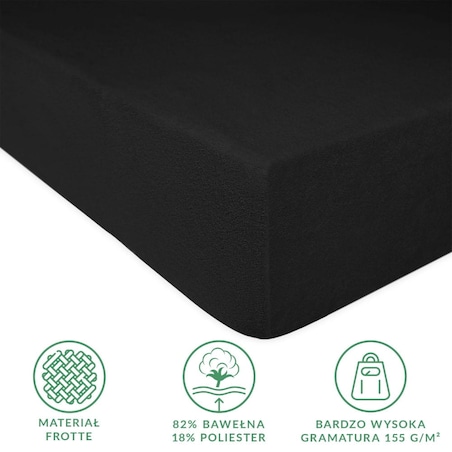 Prześcieradło frotte z gumką 120x200 kolor czarny