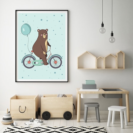 Plakat dla dzieci Miś rower 20x30