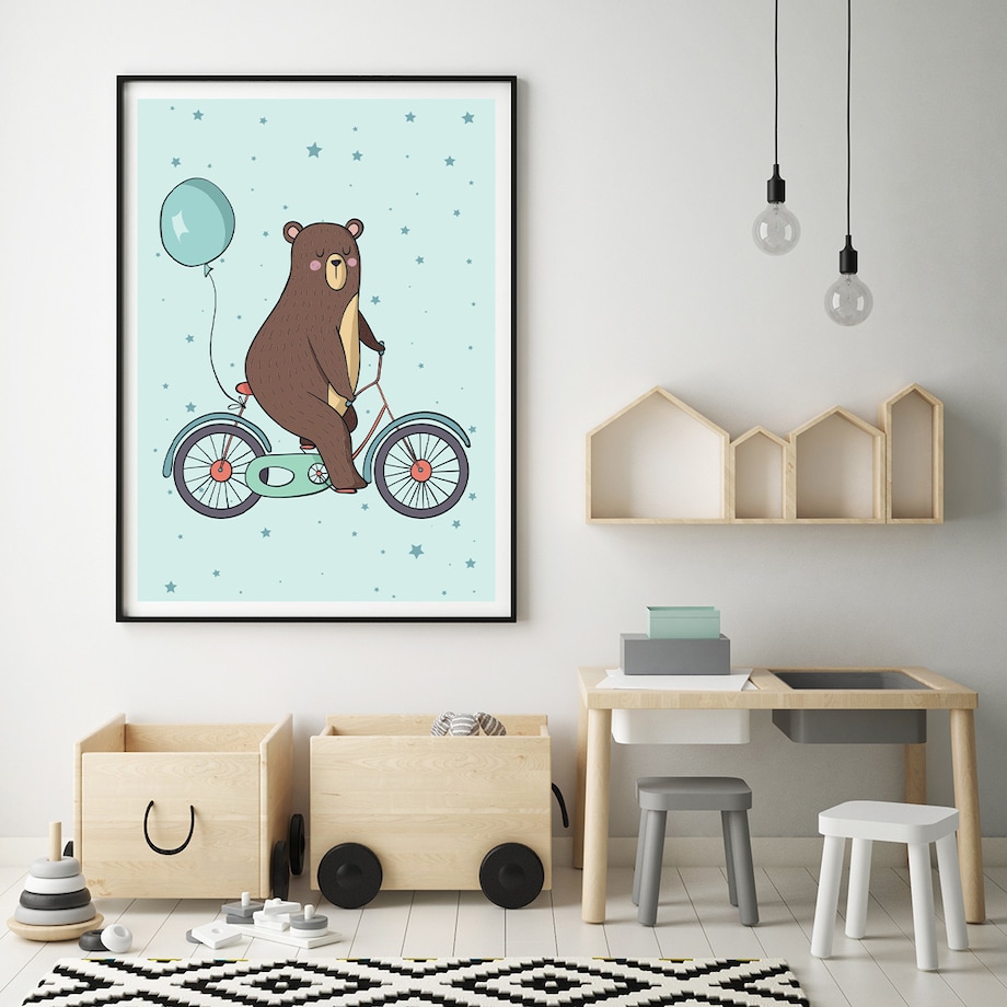 Plakat dla dzieci Miś rower 20x30