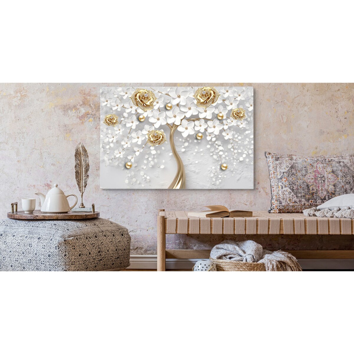 Obraz Na Płótnie Abstrakcyjne Róże Na Drzewie 70x50cm