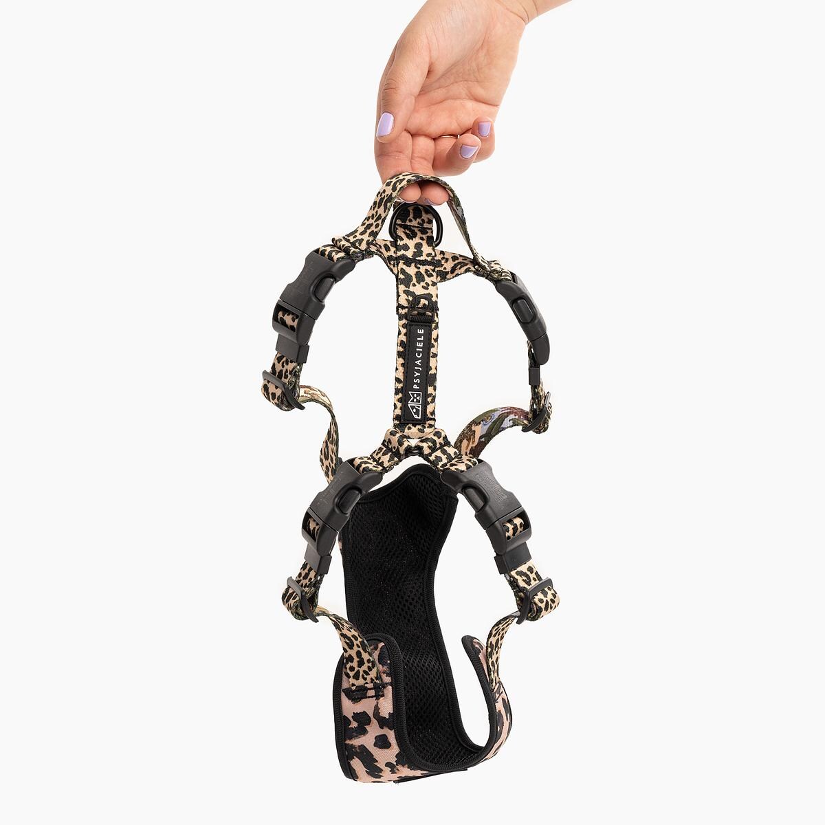 Szelki bezuciskowe Stay on "PANtera mi kupi" z panterkowym przodem - Szerokość taśmy: 25mm, Rozmiar: M