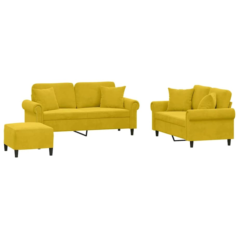 vidaXL 3-cz. komplet wypoczynkowy z poduszkami, żółty, aksamit