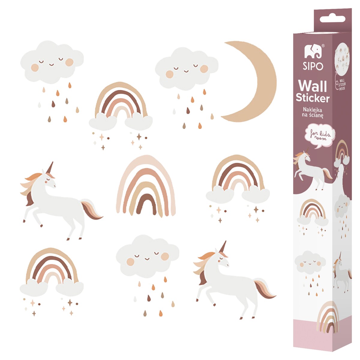 naklejki na ścianę do pokoju dziecka, sipo, jednorożce boho