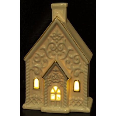 Domek ceramiczny LED 13,5x9 cm z wysokim kominem