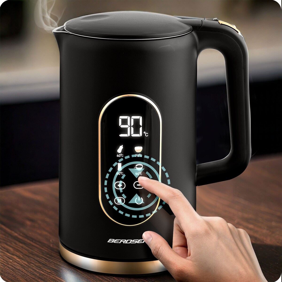 Czajnik elektryczny Berdsen 1,7l panel dotykowy regulacja temperatury 2200W czarno-złoty