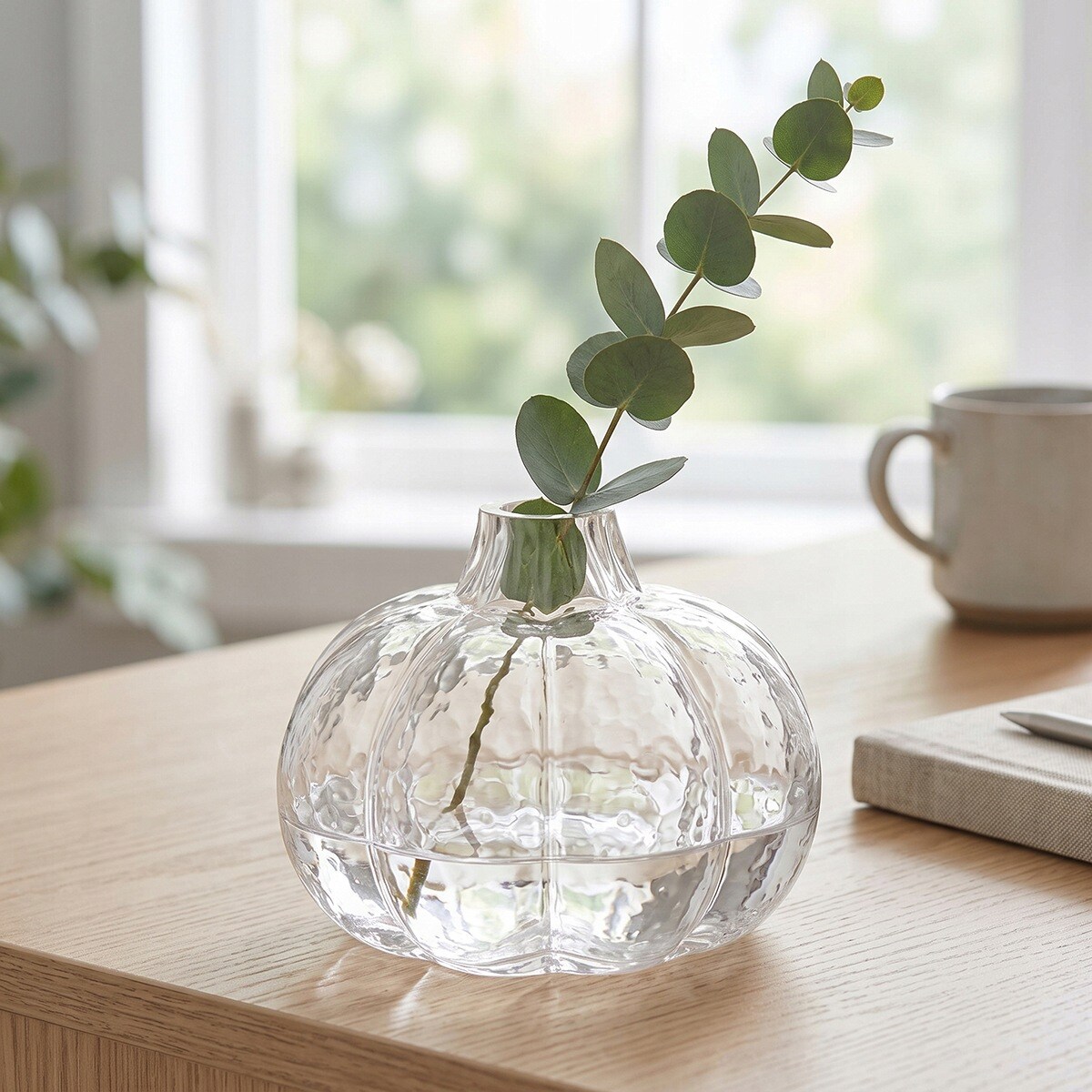 MAŁY WAZONIK WAZON DYNIA NA GAŁĄZKĘ KWIATY SZKLANY BOHO LOFT PRZEZROCZYSTY