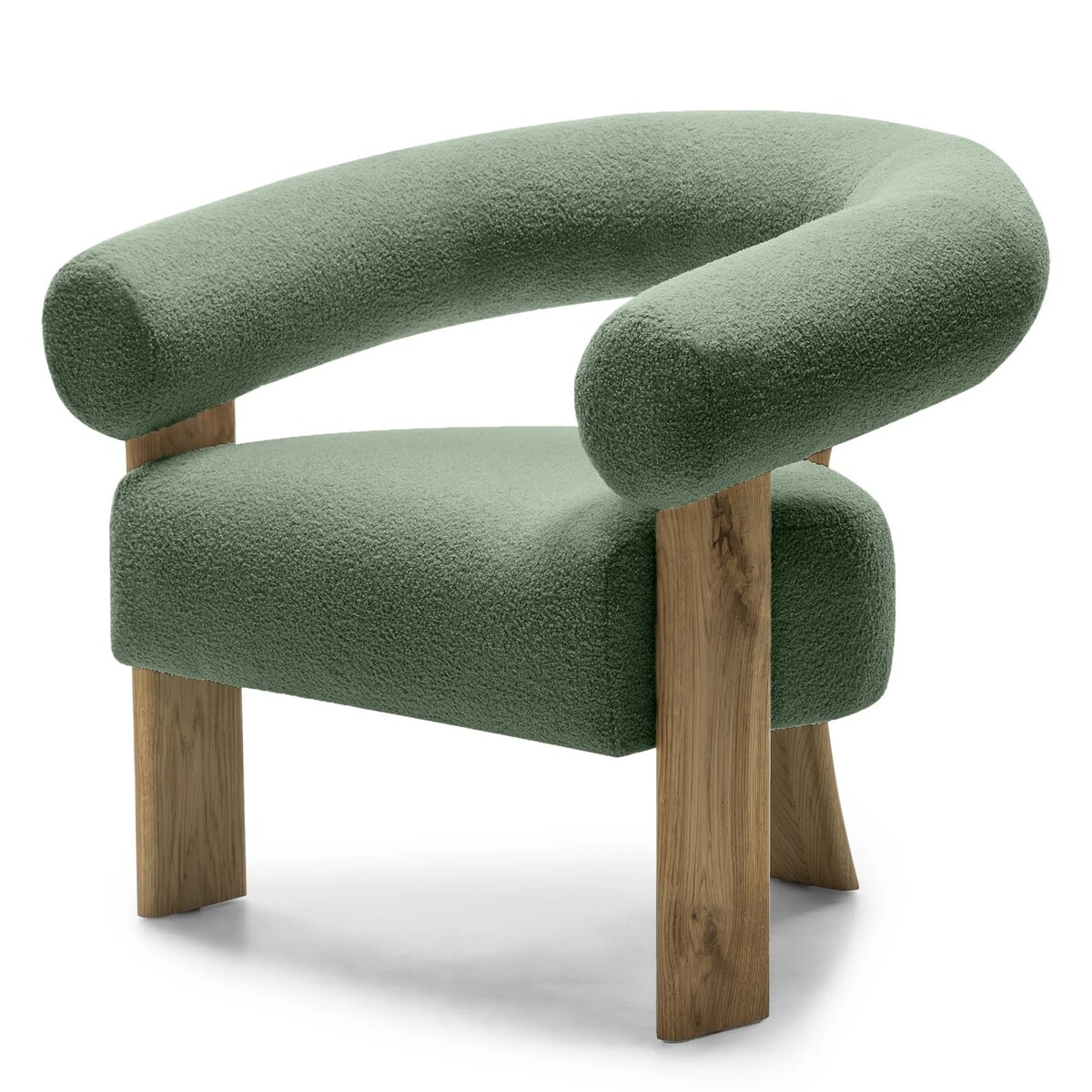 Fotel wypoczynkowy szałwiowy bouclé/dąb Ilady