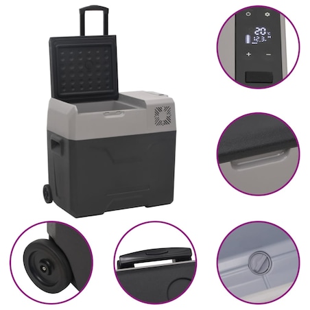 vidaXL Lodówka na kółkach, z zasilaczem, czarno-szara, 40 L, PP