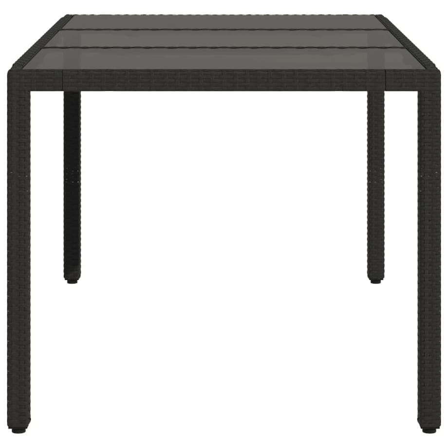 vidaXL Stół ogrodowy ze szklanym blatem, czarny, 150x90x75cm rattan PE