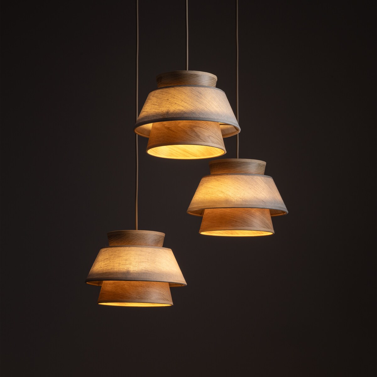 Lampa Wisząca Na Kole Tk Lighting Kalum Len Fornir 3Xe27 Skandynawski, Boho, Japandi