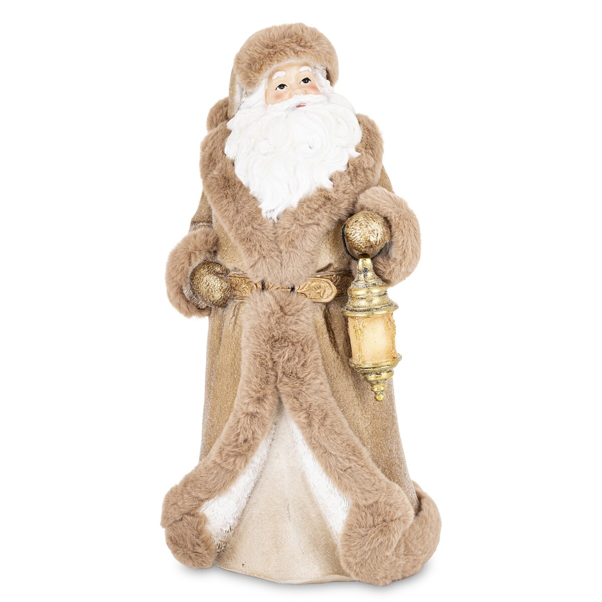 Mikołaj w eleganckim brązowym kożuchu 32x16x16 cm