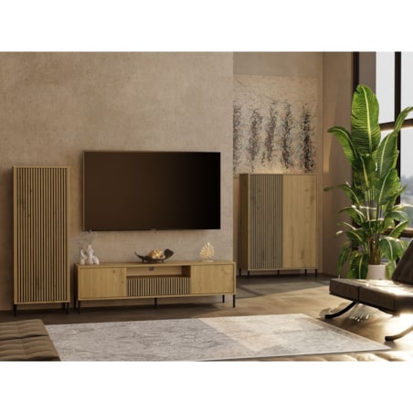Witryna KAMARO 1DD SLIM DĄB ARTISAN Lamele Front Ryflowany