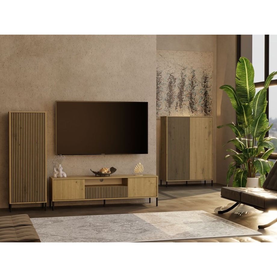 Witryna KAMARO 1DD SLIM DĄB ARTISAN Lamele Front Ryflowany