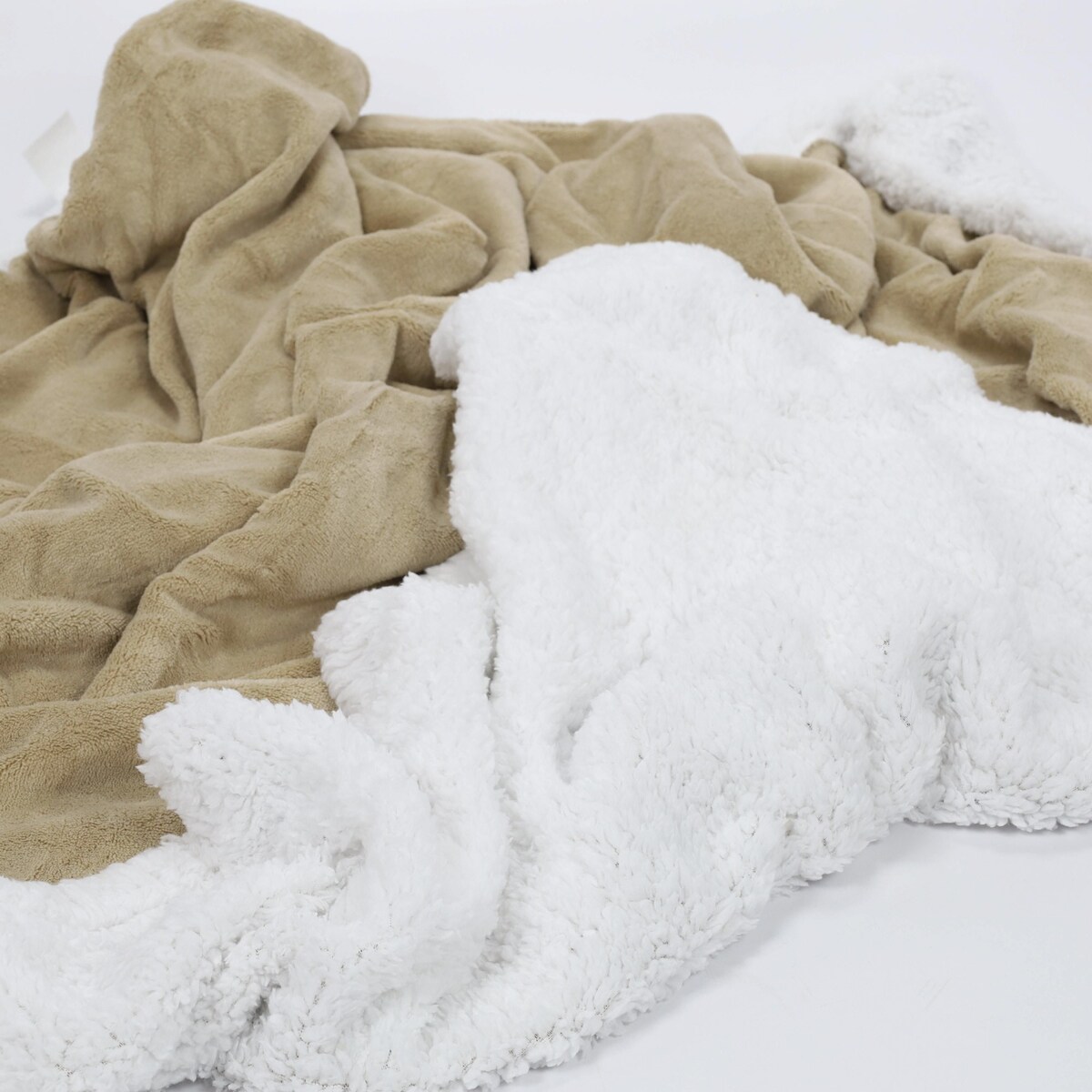 Koc dwustronny poliestrowy 130x170 cm Beige e Bianco