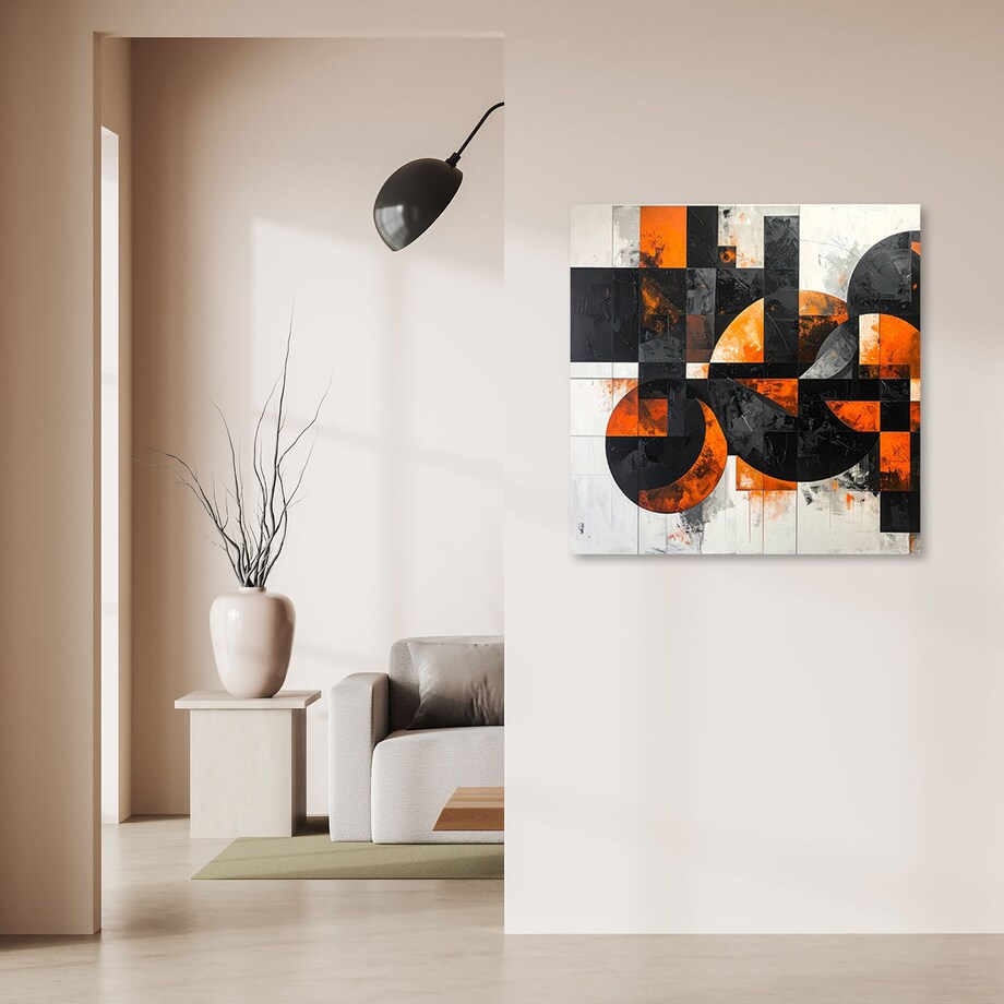 Obraz do salonu pokoju biura, Abstrakcja koła kształty czarno pomarańczowy