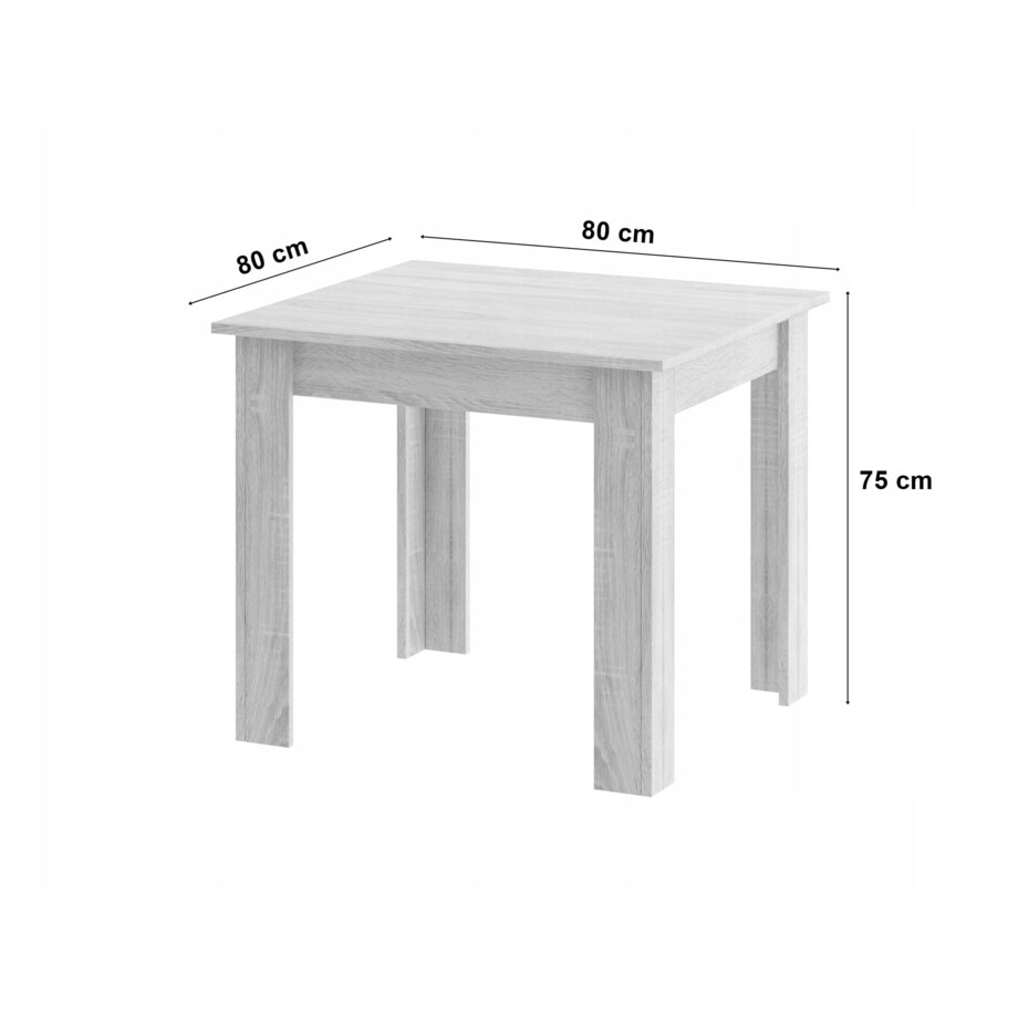 Zestaw Stół Do Jadalni Kuchni Salonu Biura Kwadratowy 80X80 Dąb Sonoma + 4 Krzesła Mark Czarne