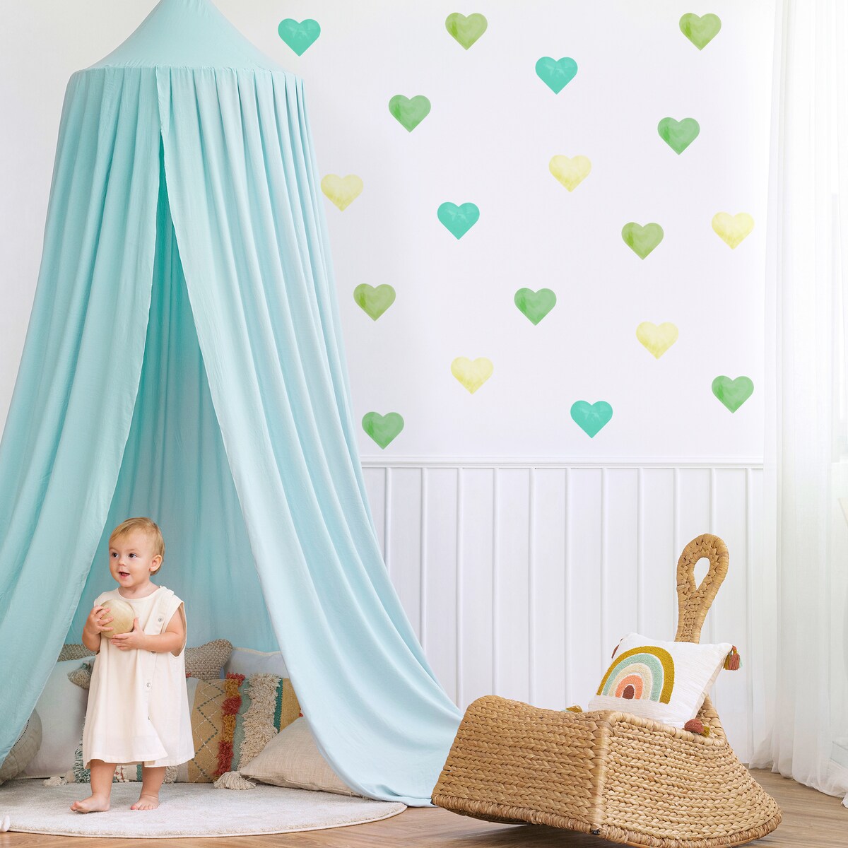 Naklejki Na Ścianę Dla Dzieci Akwarelowe SERDUSZKA Zielone Serca ZESTAW