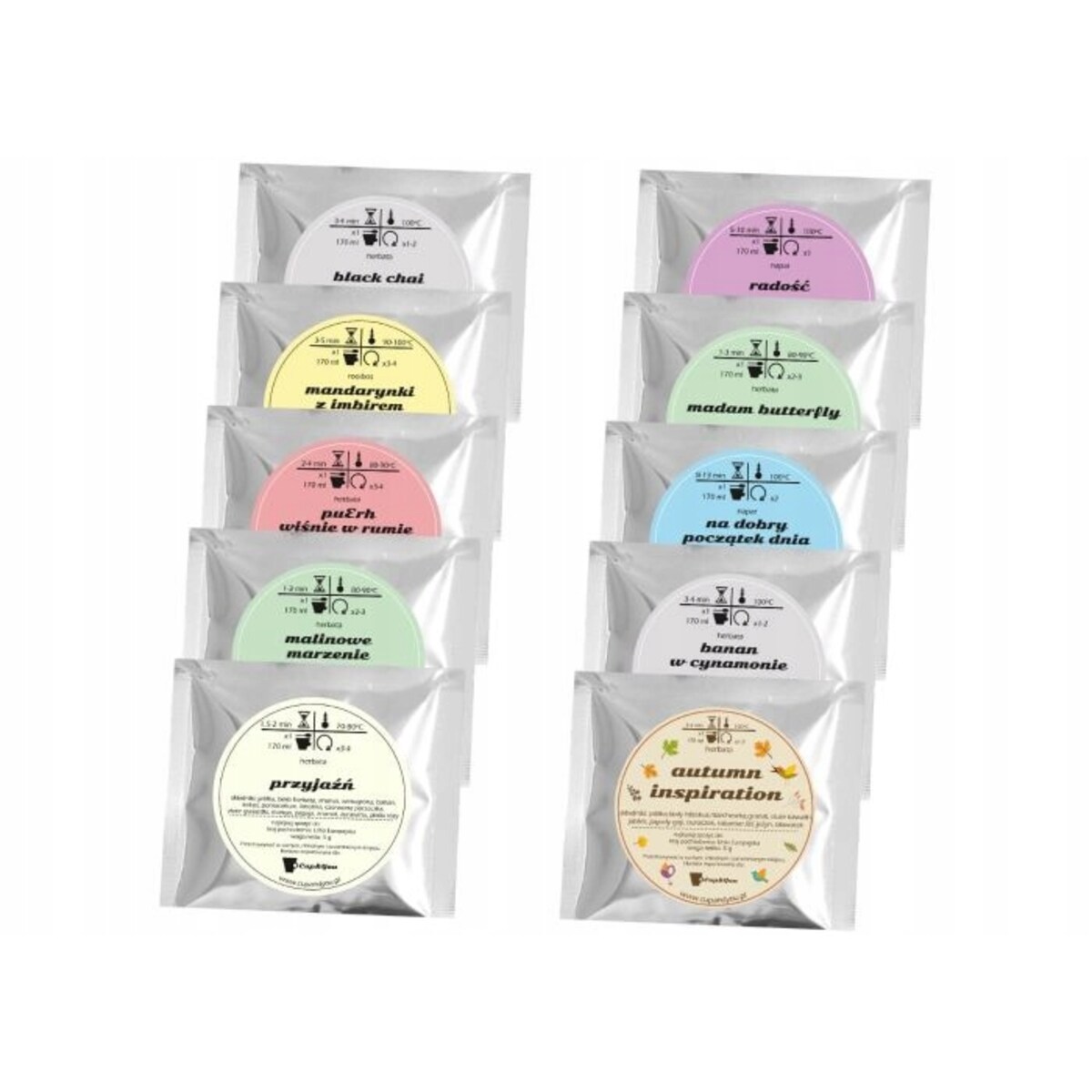 Zestaw jesiennych rozgrzewających herbat PREMIUM z zaparzaczem 10 smaków