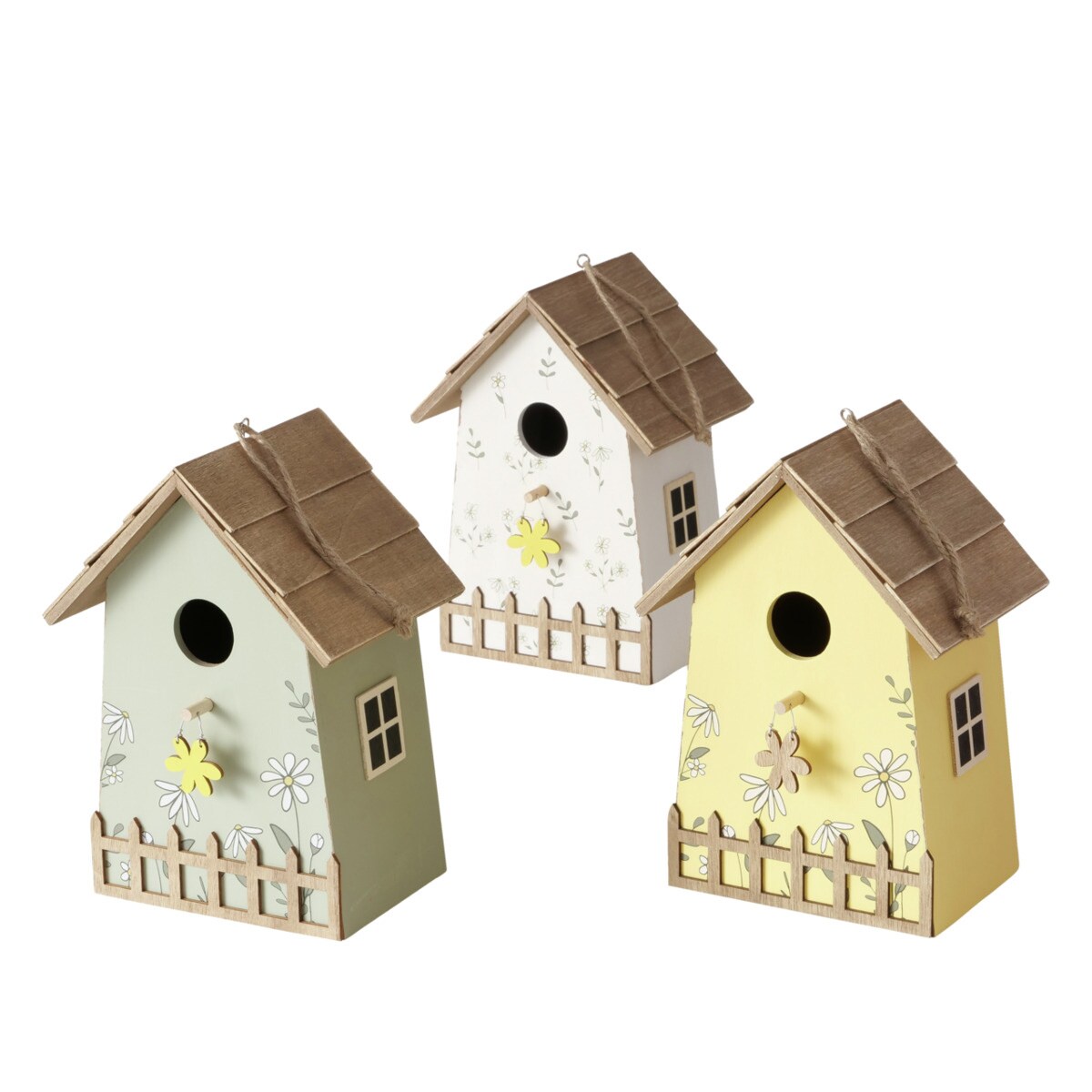 Drewniana budka lęgowa KAMILLE, w kwiatki, wys. 22 cm