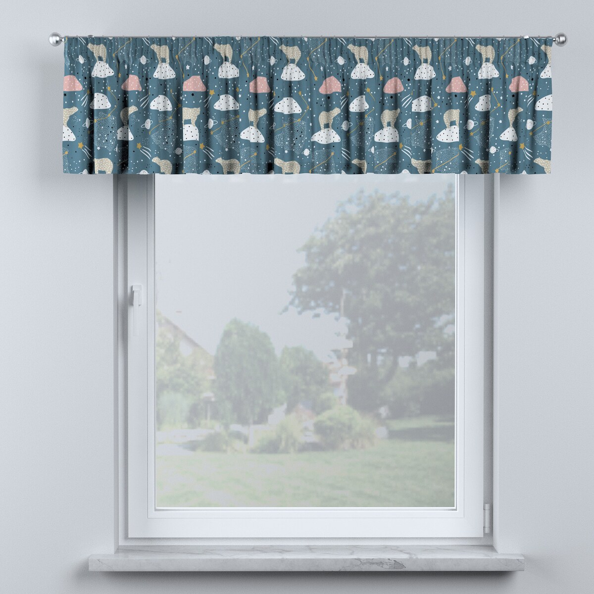 Lambrekin na taśmie marszczącej 390x40 niebieski