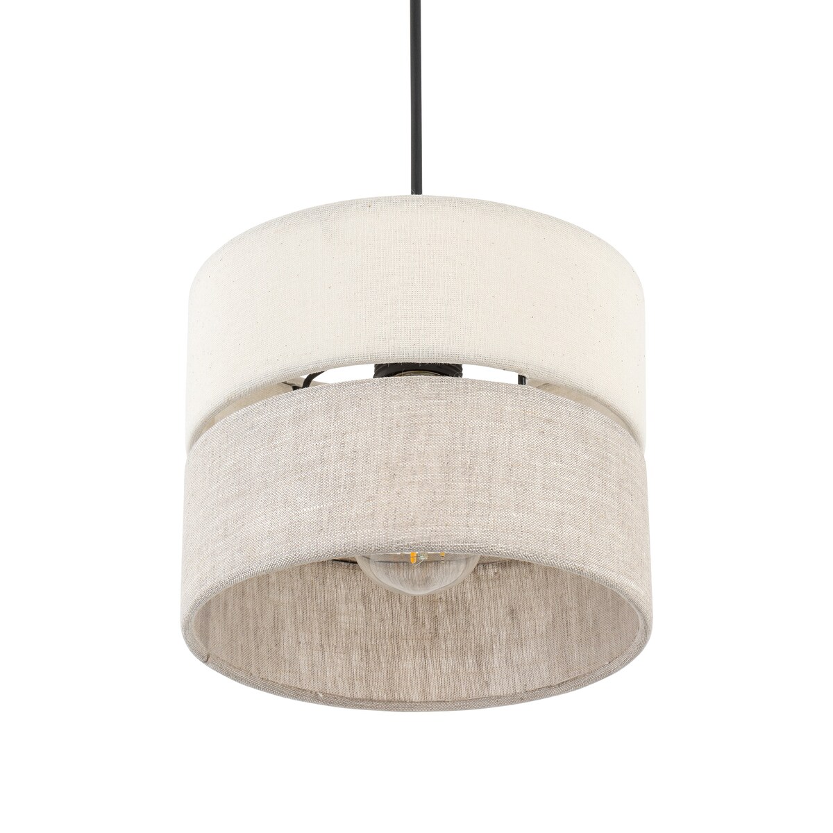Lampa wisząca TK Lighting ECO 5770, szaro-beżowy abażur, drewno i czarny metal, regulowana wysokość, E27