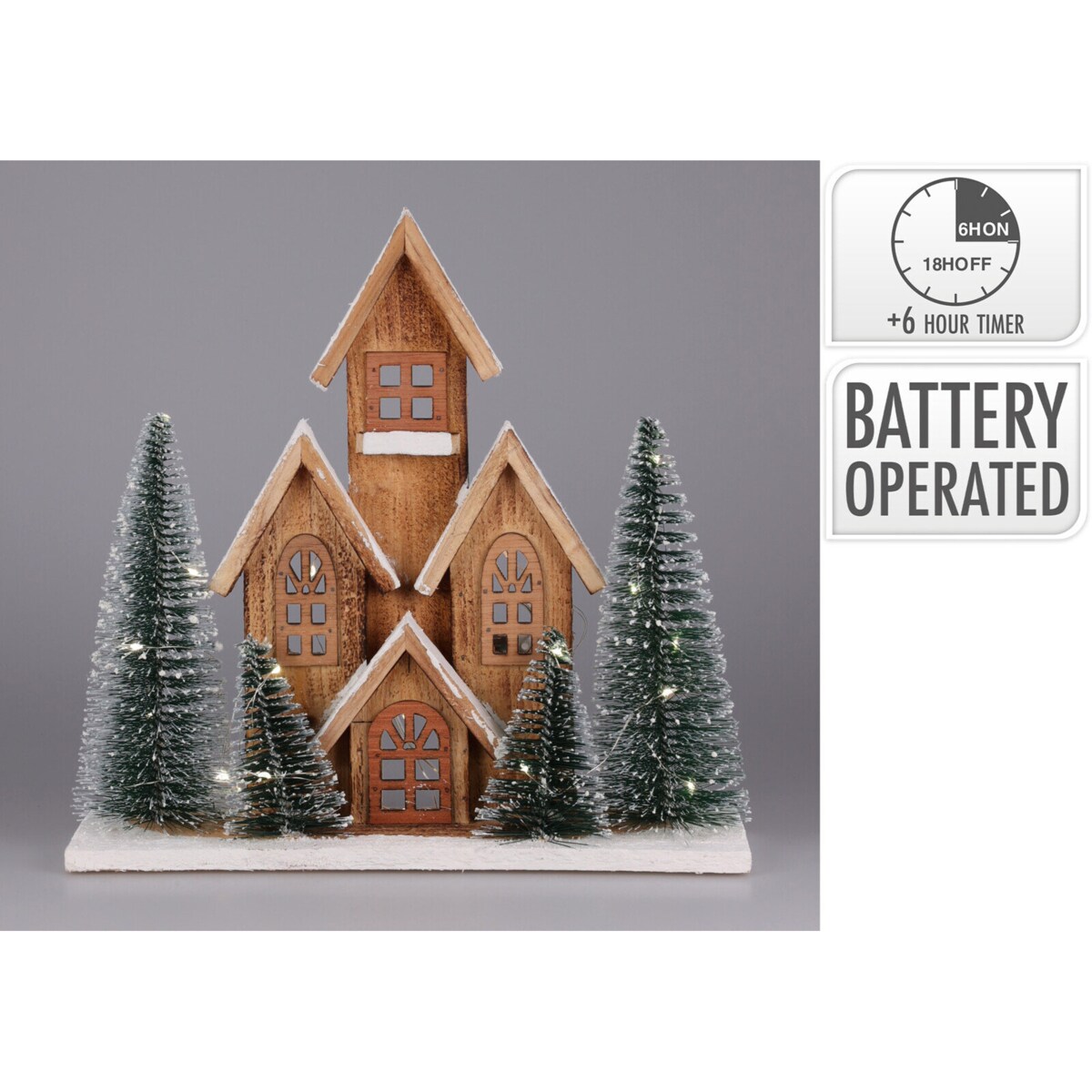 Figurka z drewna jodłowego z LED Dom, 30 cm