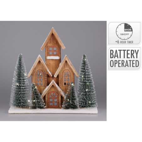 Figurka z drewna jodłowego z LED Dom, 30 cm