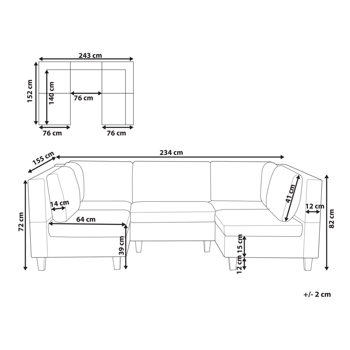 Sofa modułowa 5-osobowa ciemnoszara UNSTAD