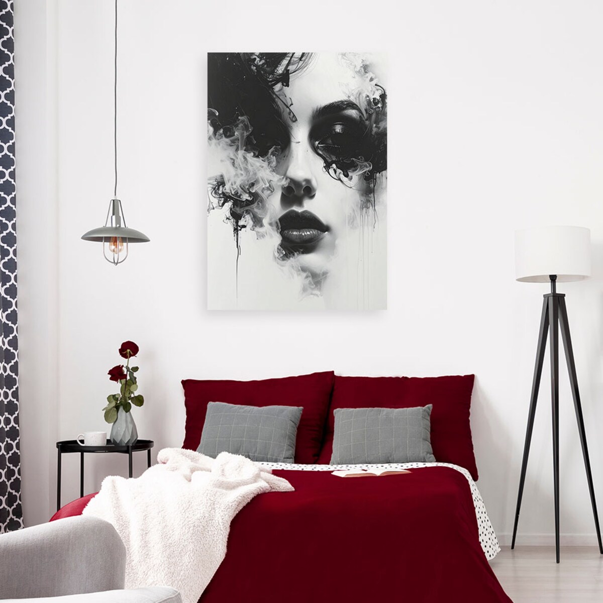 Nowoczesny obraz na płótnie canvas,do salonu sypialni Abstrakcyjny portret kobiety czarno biały 40x60 cm