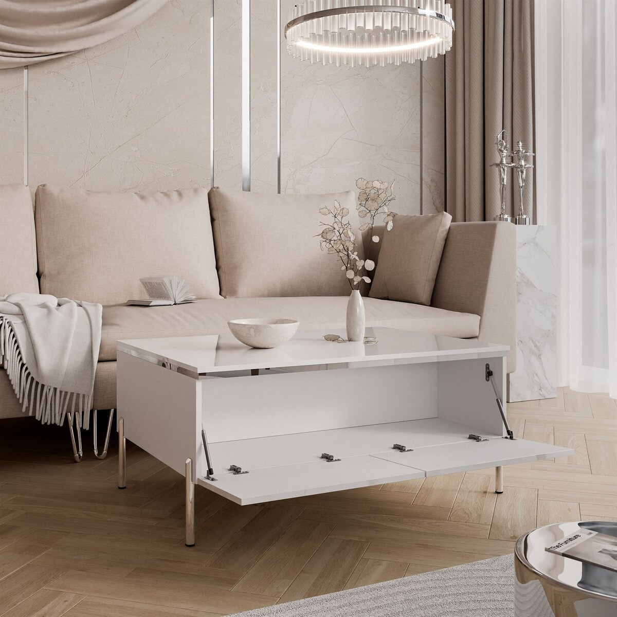 Ława AURORA SILVER ze schowkiem nogi proste chromowane