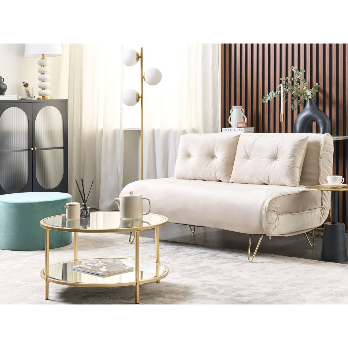 Sofa rozkładana VESTFOLD Welur Beżowy dla 2 osób