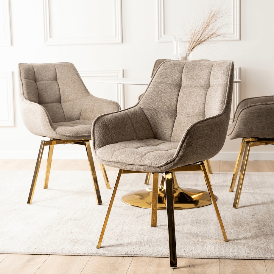 Krzesło Tapicerowane Obrotowe 360 Do Jadalni Kuchni Salonu Beżowe MIA 2