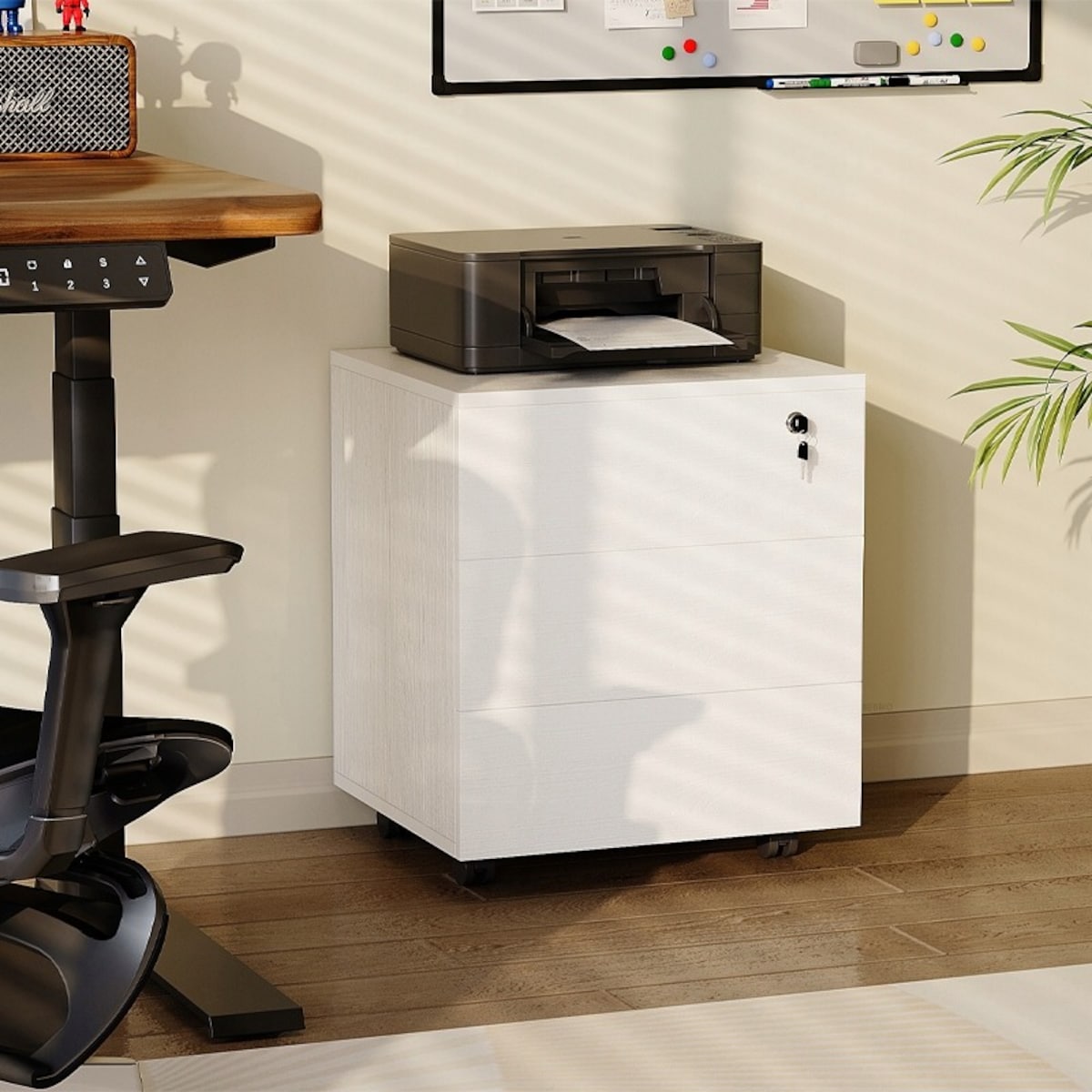 Kontenerek biurowy na kółkach z szufladami na kluczyk mobilna szafka 58 cm