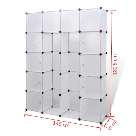 vidaXL Szafa modułowa z 14 przegrodami, biała, 37 x 146 x 180,5 cm