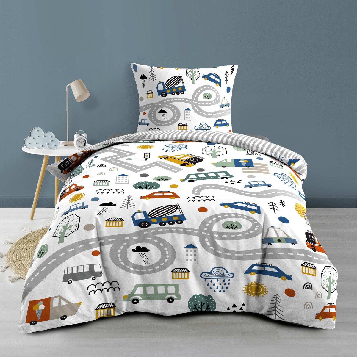 Pościel dziecięca 140 x 200 cm, dwuczęściowa, wzór w autka