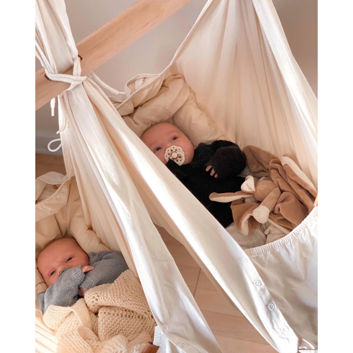 Hamak-huśtawka dla bliźniąt Basic - podwójna, beżowa