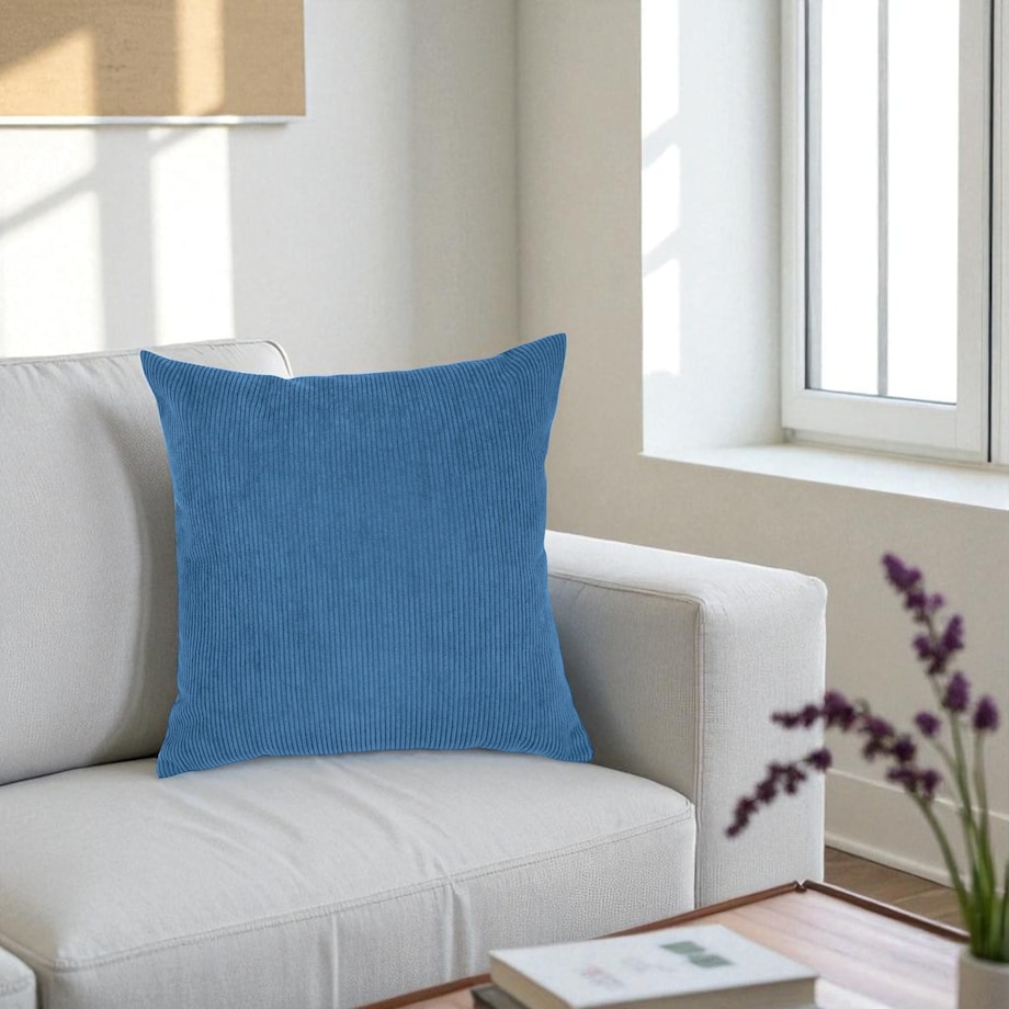 Niebieska sztruksowa poduszka dekoracyjna 50x50 Iga - duża