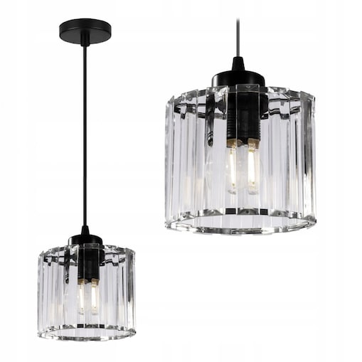 Lampa Sufitowa Wisząca Kryształ Czarna Glamour