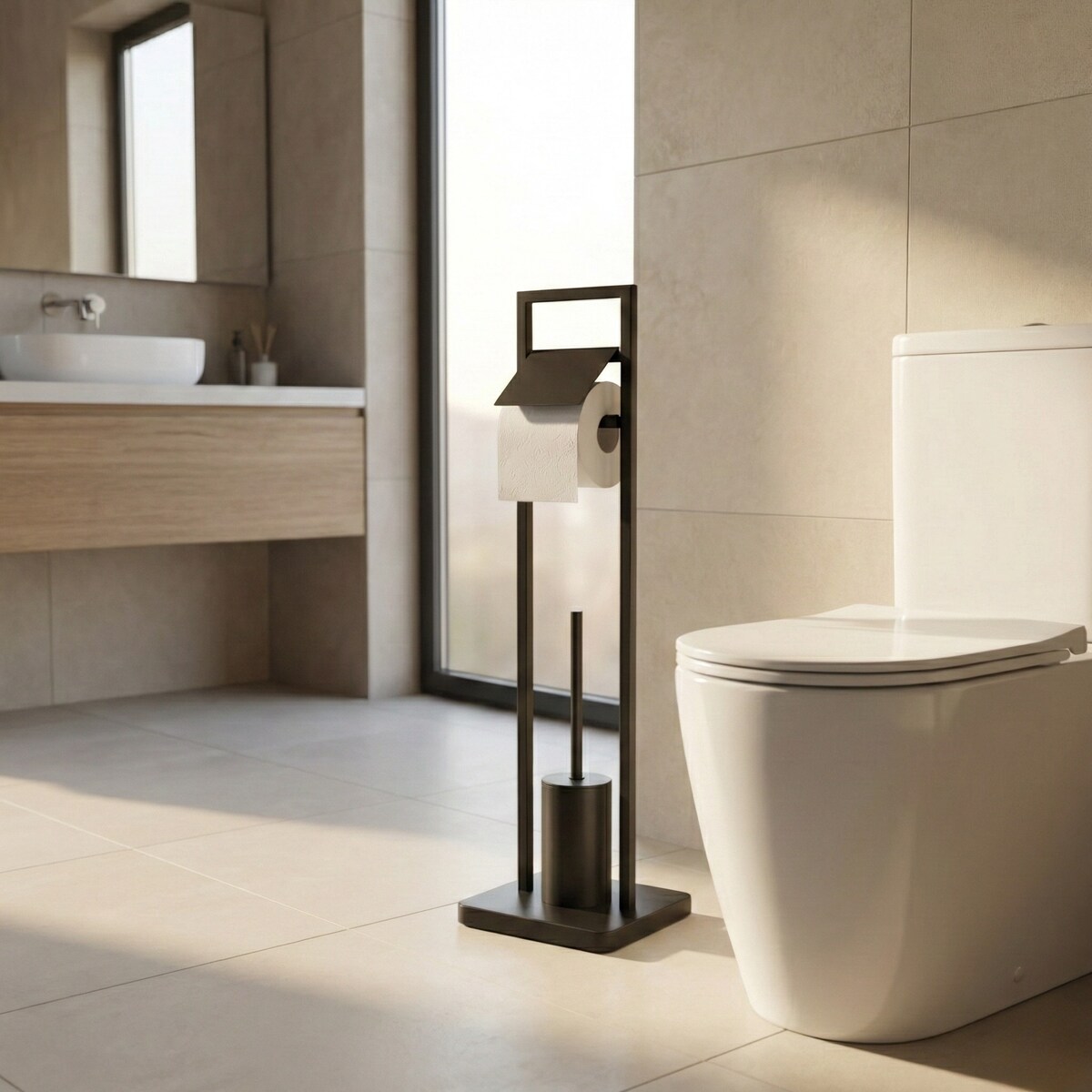 Szczotka do WC z uchwytem na papier toaletowy ARLE, 77 cm