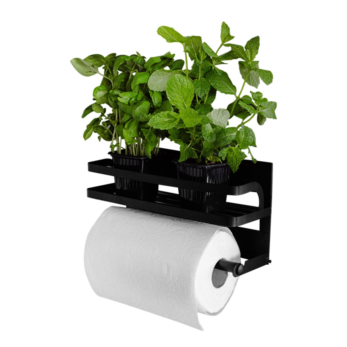 Półka na przyprawy kuchenna z uchwytem na ręcznik papierowy czarna