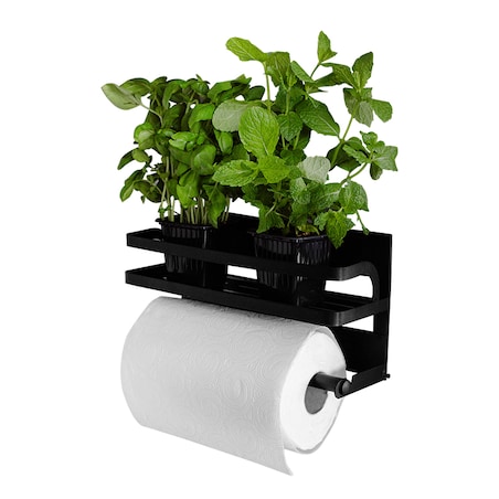 Półka na przyprawy kuchenna z uchwytem na ręcznik papierowy czarna