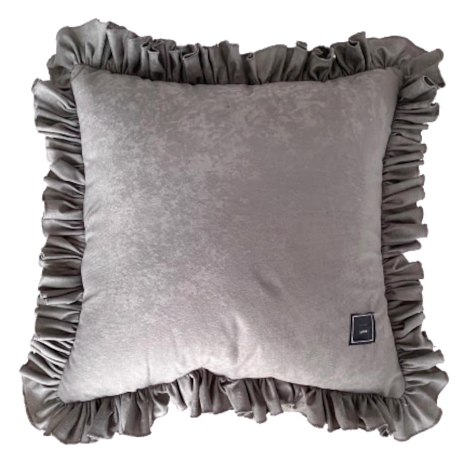 Poduszka Dekoracyjna Welurowa Z Falbanką Szara 50X50 Cm