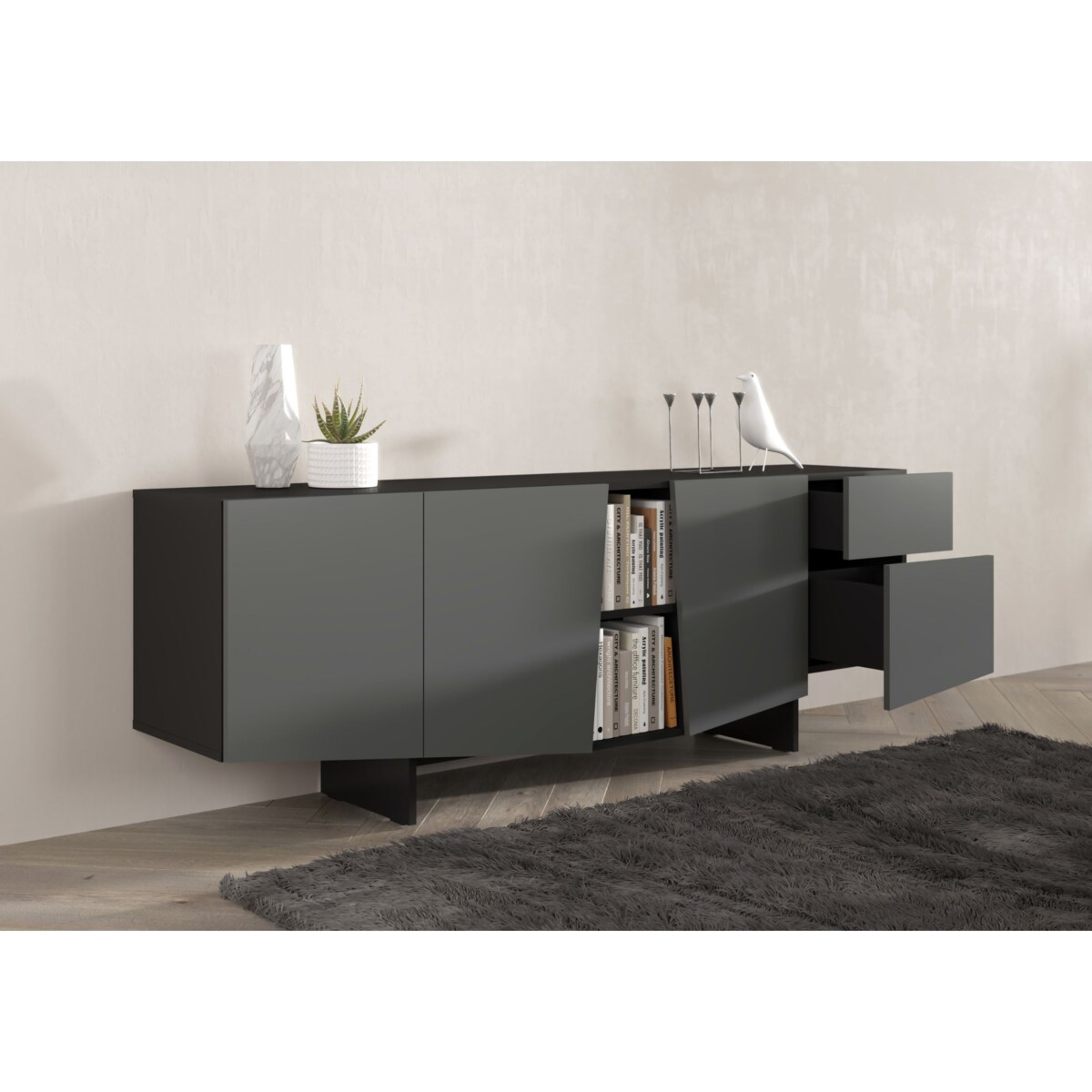 Nowoczesna szara komoda z szufladami Skandica WING / szer. 200 cm