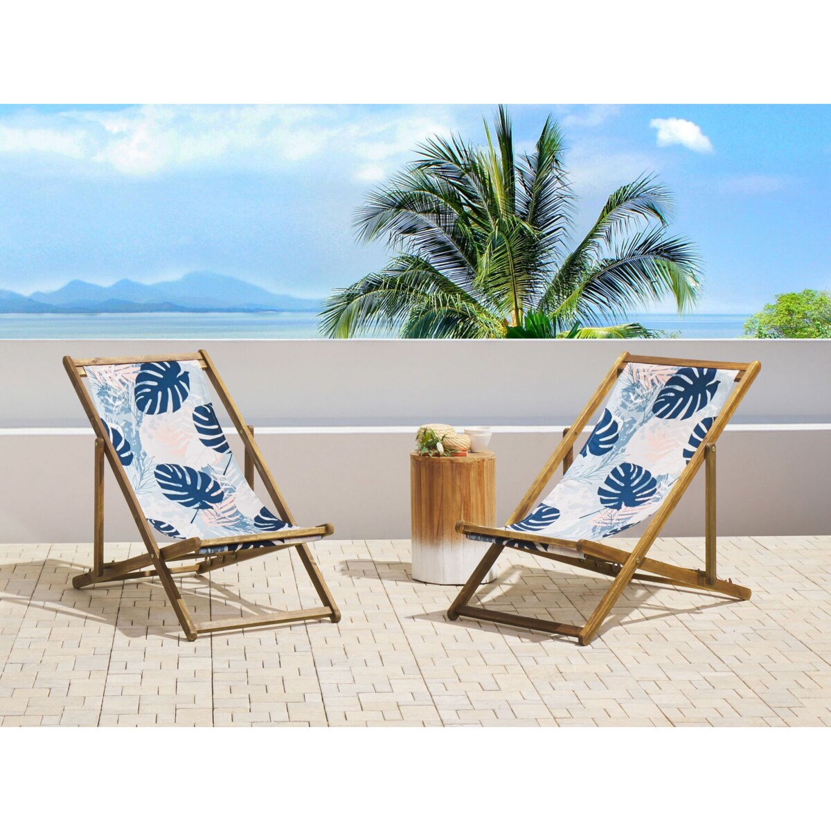 Zestaw 2 tkanin leżakowych wzór w liście palmowe niebieski ANZIO / AVELLINO