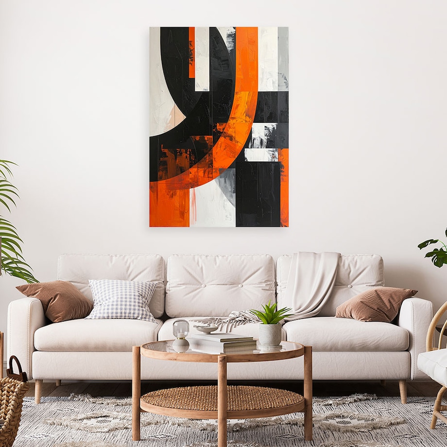 Obraz do salonu pokoju biura, Abstrakcja kształty czarno pomarańczowy