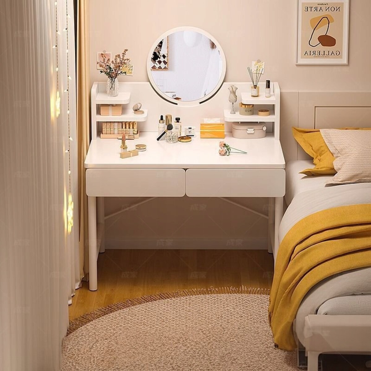 Toaletka kosmetyczna biała sypialniana z lustrem szufladami nowoczesny