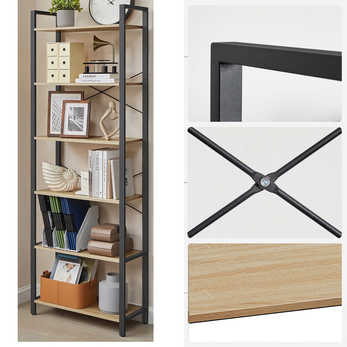 Regał Półka Na Książki 66X30X153 Cm Sonoma, Czarny